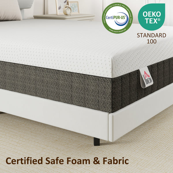 10-inch 3-layer cooling memory foam double mattress, medium-firm – White and dark gray