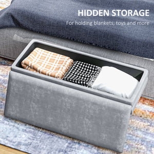 Velvet storage ottoman with steel legs, gray