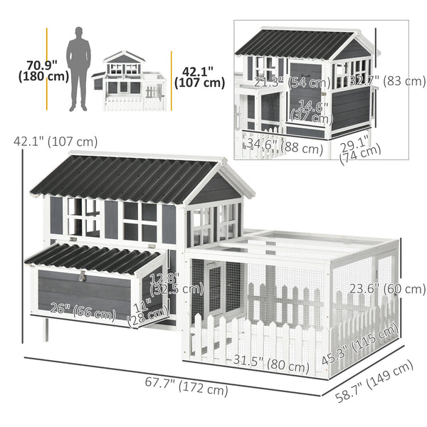 Wooden chicken coop with run for chickens, rabbits and ducks