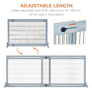 Freestanding Wooden Pet Gate, Grey-Blue