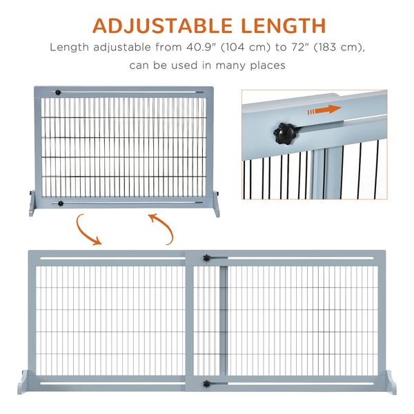 Freestanding Wooden Pet Gate, Grey-Blue
