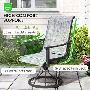 Set of 2 Mesh Patio Swivel Rocker Chairs with High Back and Curved Arms, Grey Blend