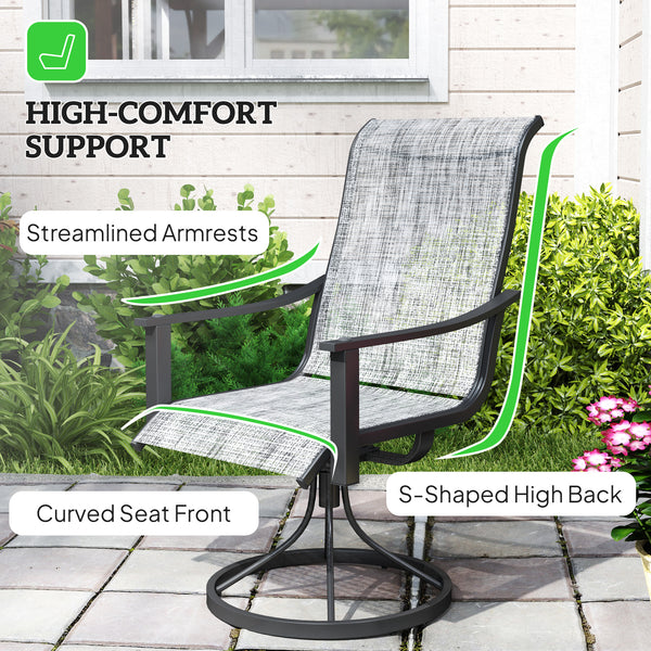Set of 2 Mesh Patio Swivel Rocker Chairs with High Back and Curved Arms, Grey Blend