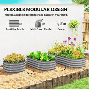 Galvanized raised planter with safety rim, silver