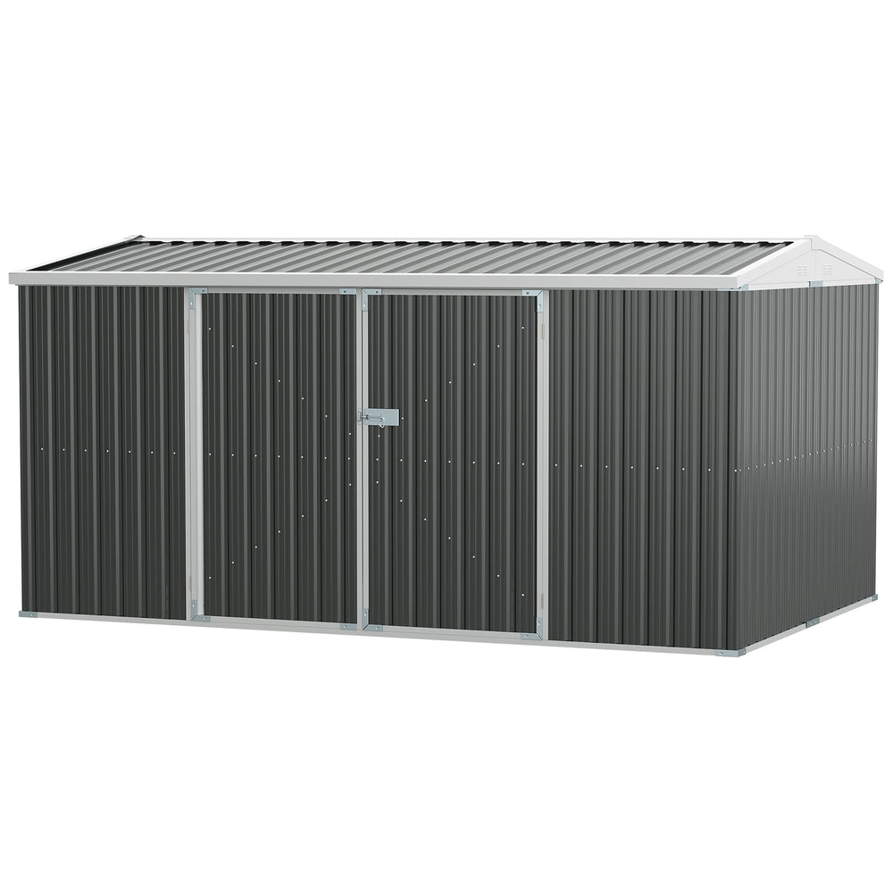 14' x 8' Galvanized Steel Garden Shed with Locking Doors and Vents, Gray