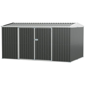 14' x 8' Galvanized Steel Garden Shed with Locking Doors and Vents, Gray