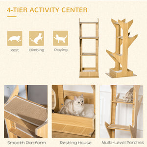 4-Level Wooden Cat Tree with Resting House
