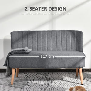 Modern upholstered 2 seater sofa with rubberwood legs, light grey