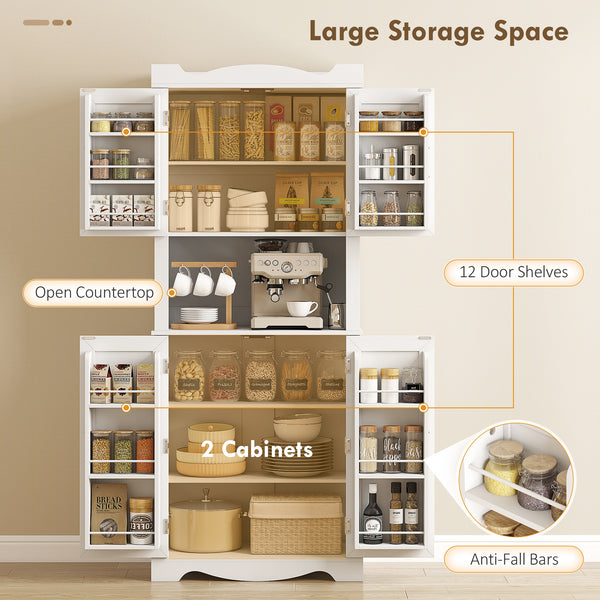 Storage unit with 12 door shelves and microwave stand, white