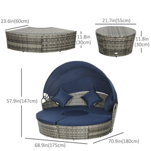 4-piece garden sofa bed with retractable canopy, dark blue