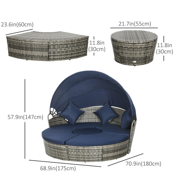 4-piece garden sofa bed with retractable canopy, dark blue