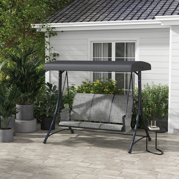 Swing chair for 3 people with adjustable canopy, heather grey