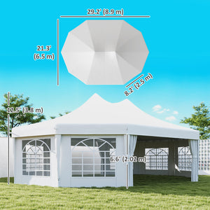 29 x 21 ft Decagonal High-Rise Party Tent with Canopy and 10 Removable Sidewalls, White