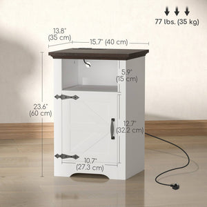 Set of 2 side tables, bedside tables with charging sockets, white