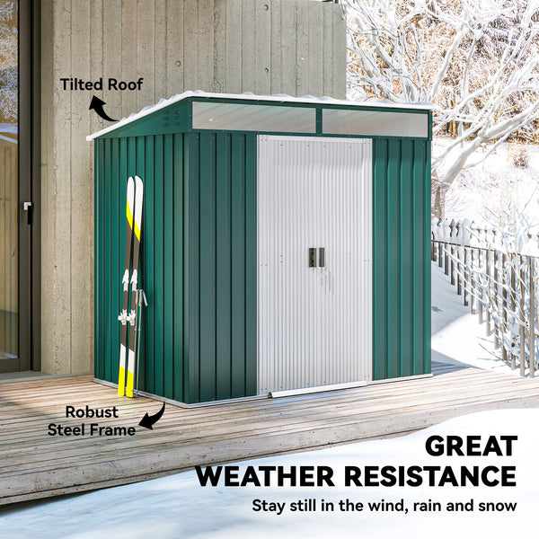 Galvanized metal garden shed with foundation kit, green