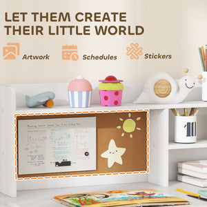 Desk and chair set with storage, drawer, cabinet, compartments and cork board