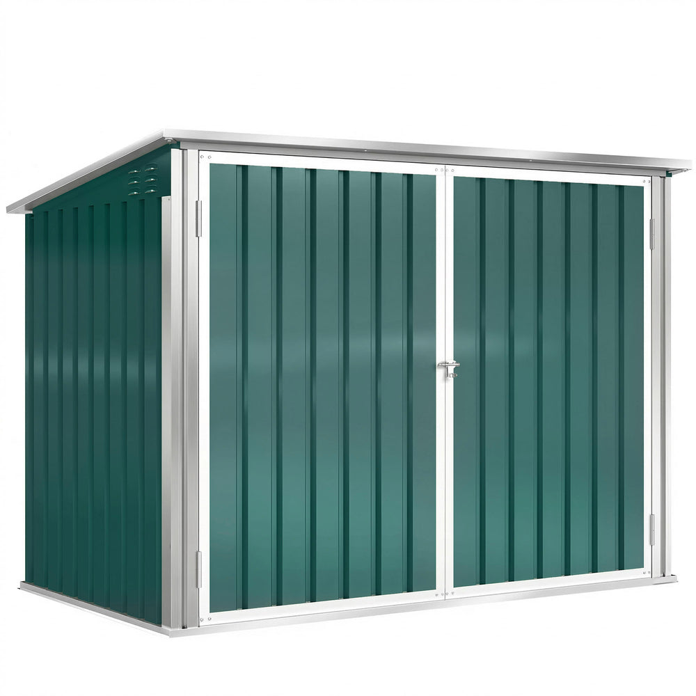Storage shed with double door and lid for 2 bins