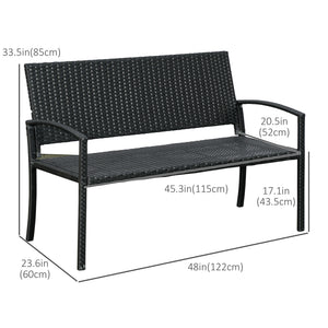 Two-seater garden bench in hand-woven rattan, black