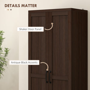 5-Tier Pantry with Adjustable Doors and Shelves, Dark Brown