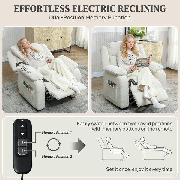 Massage Recliner Chair, Power Recliner with Quiet Brushless Motor, Remote, Pockets, 2 Memory Positions, Beige