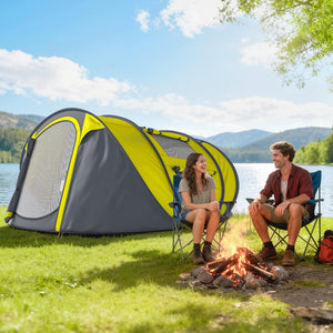 Tente de camping 4 personnes, montage instantané facile avec portes, fenêtres et sac de transport, jaune