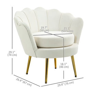 Lotus velvet fabric accent chair with gold metal legs, cream white