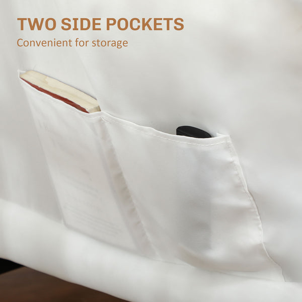 Accent chair with side pockets and solid steel legs, cream white