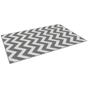 Reversible Outdoor Patio Rug, 4' x 6' Plastic Straw Mat for Garden, Patio, Beach, Camping, Gray and White
