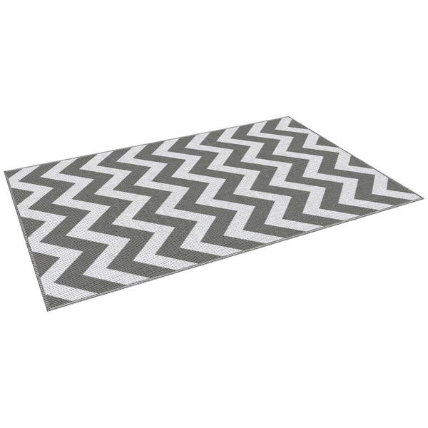 Reversible Outdoor Patio Rug, 4' x 6' Plastic Straw Mat for Garden, Patio, Beach, Camping, Gray and White