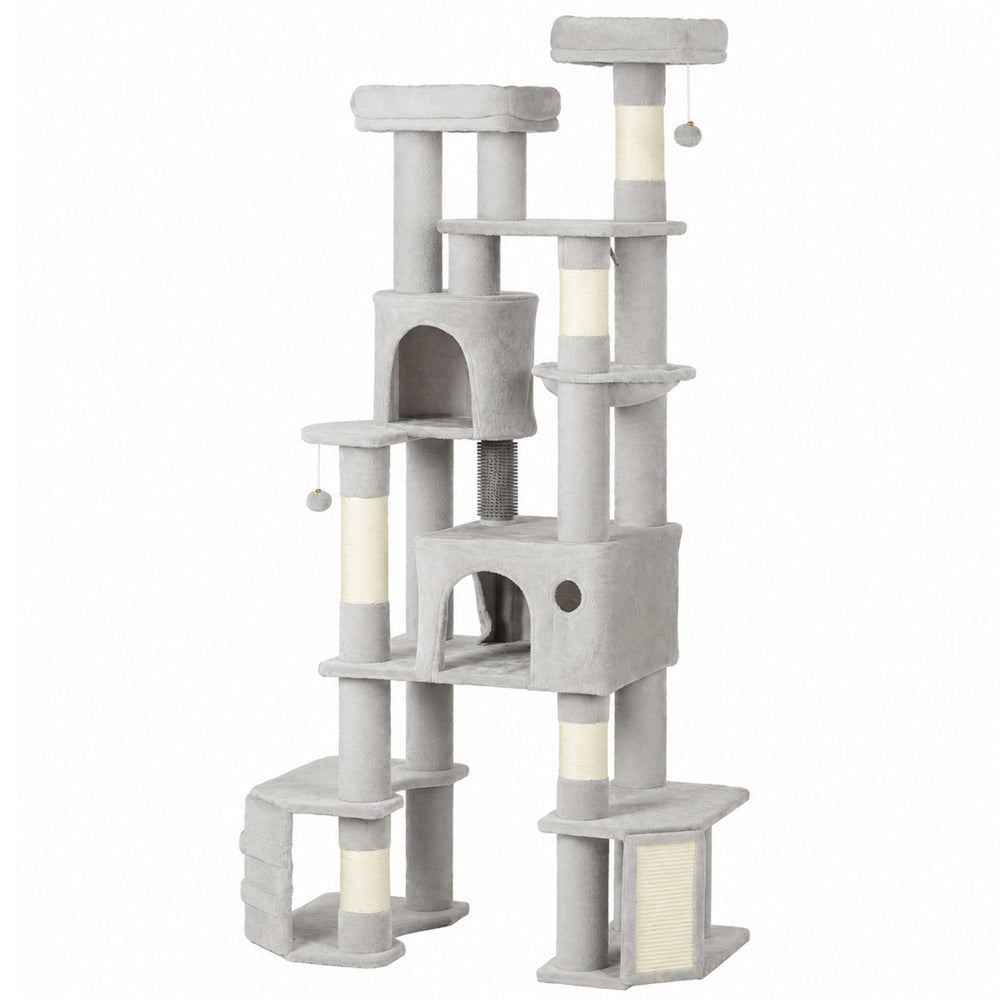 79-inch 5-level giant cat tree with 2 condos, hammock and scratching posts, gray