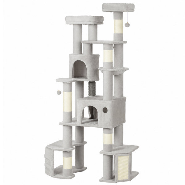 79-inch 5-level giant cat tree with 2 condos, hammock and scratching posts, gray