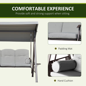 Swing chair for 3 people with steel canopy, light grey 