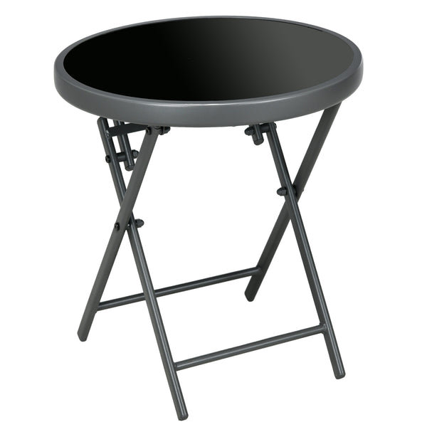 Round folding outdoor side table, black