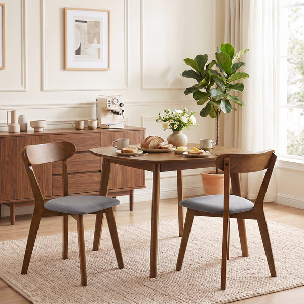 Wooden dining chairs, grey and brown, set of 2