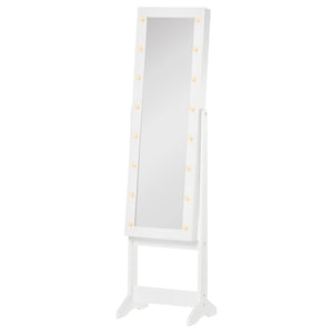 Freestanding jewelry cabinet with illuminated mirror, adjustable angle and 16 LEDs, warm white