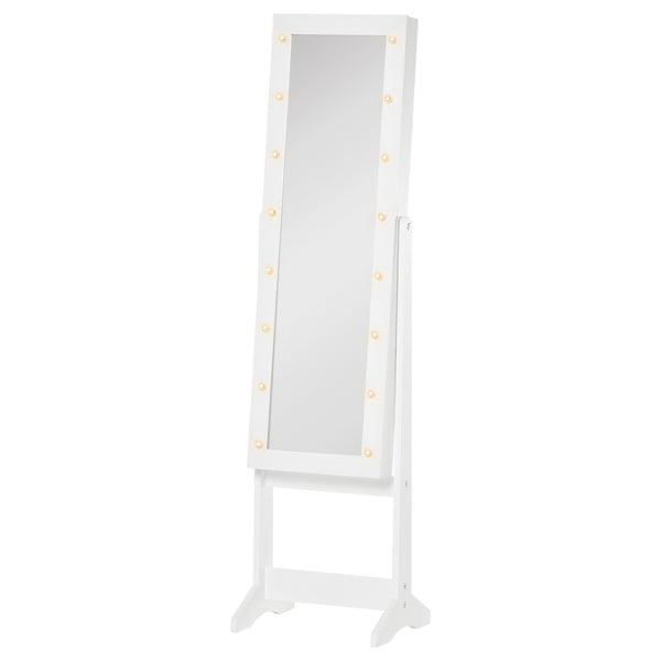 Freestanding jewelry cabinet with illuminated mirror, adjustable angle and 16 LEDs, warm white