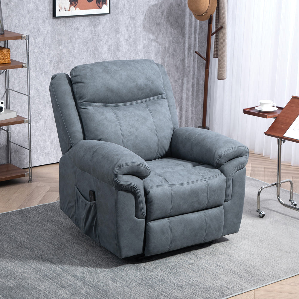 Electric reclining armchair with vibrating massage and footrest – Blue/grey