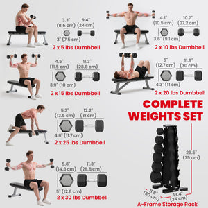 5–30 lb Hex Dumbbell Set with Vertical Storage Rack