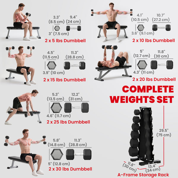 5–30 lb Hex Dumbbell Set with Vertical Storage Rack