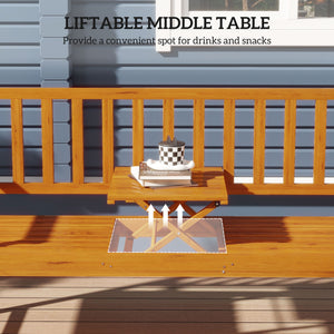 Wooden bench with a central lifting table that can accommodate 2 to 3 people