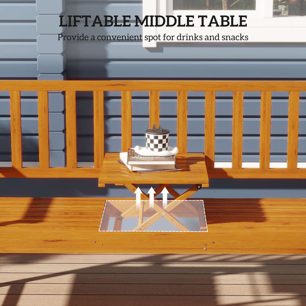 Wooden bench with a central lifting table that can accommodate 2 to 3 people