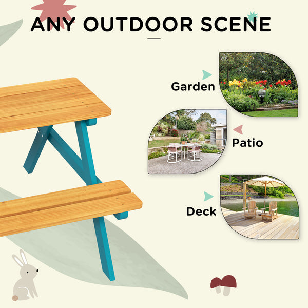Picnic table and bench set, natural wood