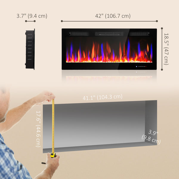 42-inch slim 1500W electric fireplace with eco mode and automatic switch