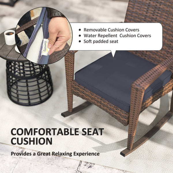 Synthetic rattan rocking chair with cushion, dark blue