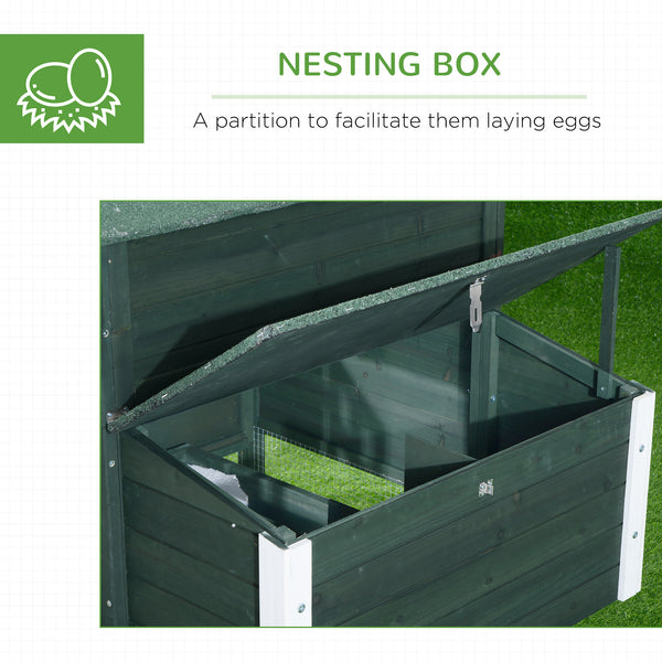 84" Wooden Chicken Coop with Nest Box and Run, Green
