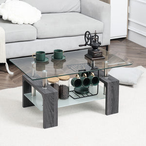 Rectangular coffee table with tempered glass top, gray