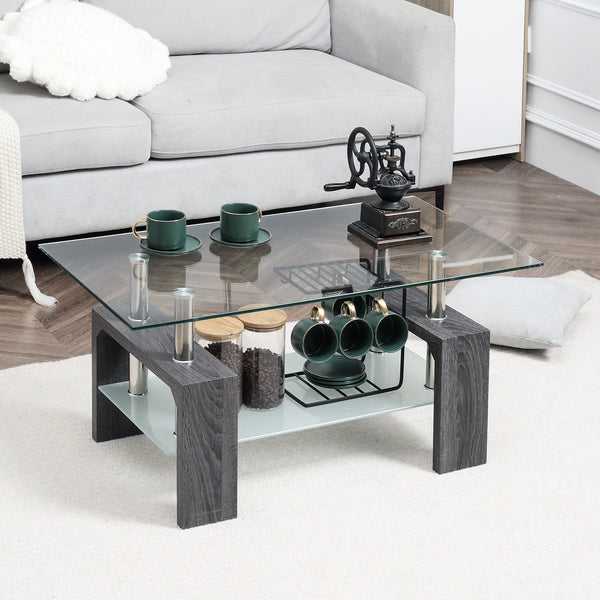 Rectangular coffee table with tempered glass top, gray