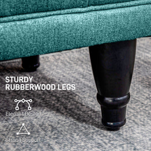 Linen fabric storage pouf with button tufting, green