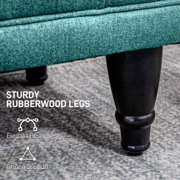 Linen fabric storage pouf with button tufting, green