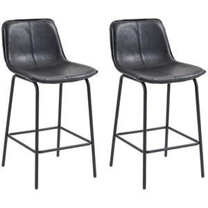 Set of 2 padded bar stools with steel legs, black